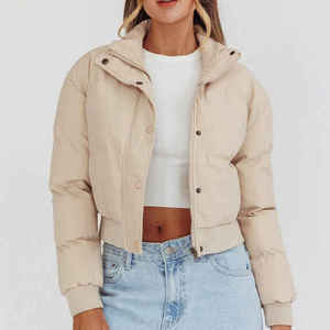 Custom Logo Ladies <b>Winter</b> Bomber Puffer Jackets New Bubble Puffer Crop <b>Coats</b> with <b>Thick</b> Quilted Fabric - Product Image 2
