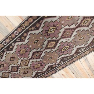 Alfombra Turca, Alfombra de Pasillo de 4.1x11.9 pies, Alfombra Vintage de Lana con Diseño Geométrico Morado - Product Image 2