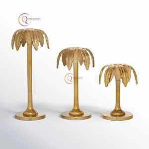 Stylish Large <b>Gold</b> Plated Metal Candle <b>Holders</b> Palm Tree Design Unique Candle Jar Antique Aluminium Cased <b>Holder</b> For Home Use - Product Image 3
