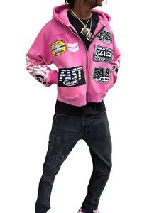 Sudadera con capucha recortada con cremallera de gran tamaño French Terry Heavyweight para hombre, venta completa, ropa de calle cuadrada personalizada desgastada - Product Image 3