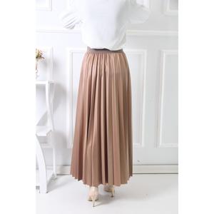 Gonna plissettata nuova stagione in pelle marrone chiaro da donna