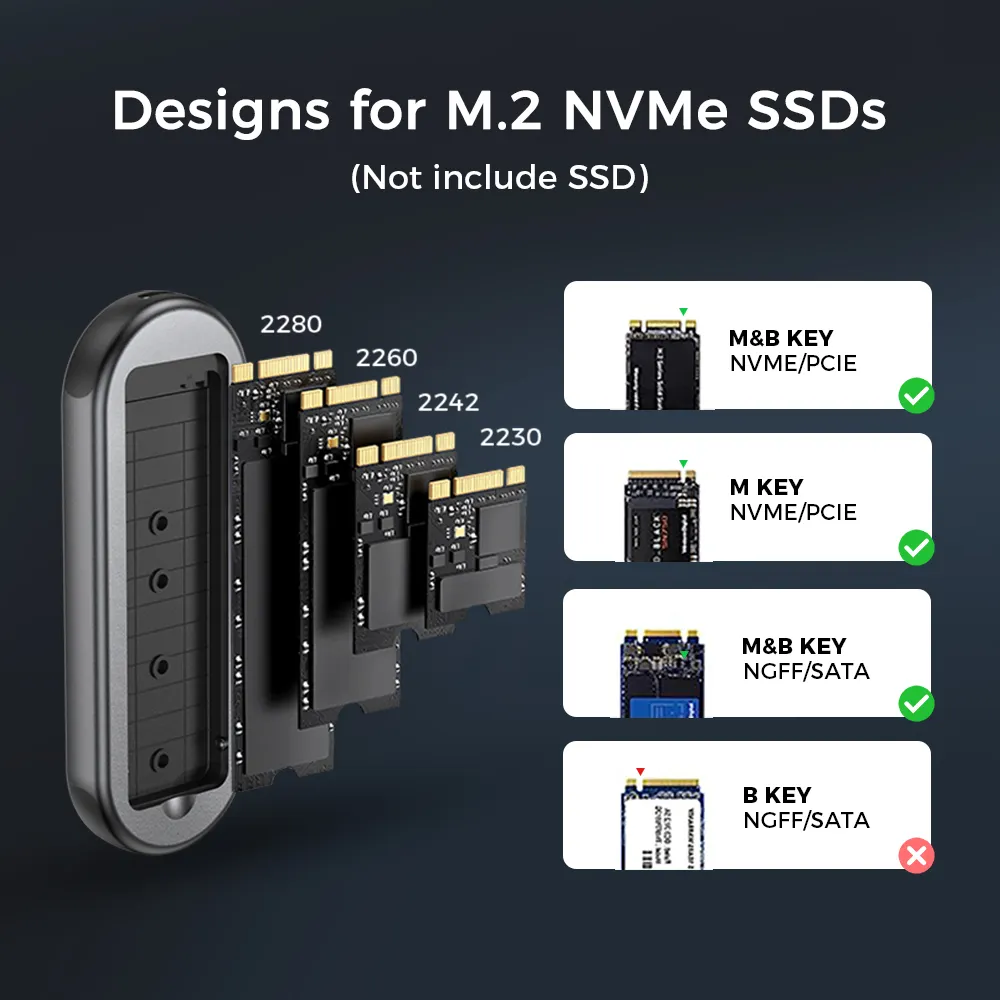 간편한 휴대 휴대용 SSD 알루미늄 합금 쉘 10 Gbps 데이터 전송 USB C NVMe 및 SATA M.2 4TB 외장형 하드 드라이브 SSD for iPhone