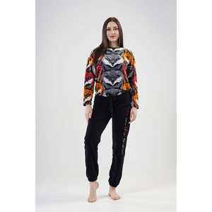 Women's Long-Sleeve Off-Shoulder <b>Pajama</b> <b>Set</b> Fleece Collar with Gathered Waist and Hem Sleepwear - Product Image 4