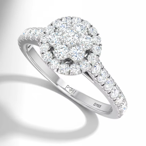 Bague de fiançailles pour femme en or 14 carats avec double halo de diamants classiques - Product Image 1