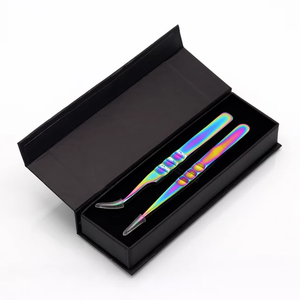 Pinzas de punta de fibra de extensión de pestañas mate negro Popular de gran oferta pinzas de pestañas de acero inoxidable - Product Image 1