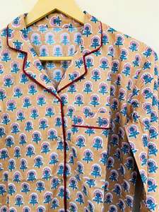 Lindo Conjunto de pijama para mujer Pijama de algodón largo 3PC Pjs Button Down ropa de dormir para mujer - Product Image 2