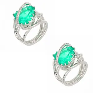 Luxury Fashion Jewelry Elegant Ring In White Gold With Emerald And Diamonds Fantasy for Anniversary