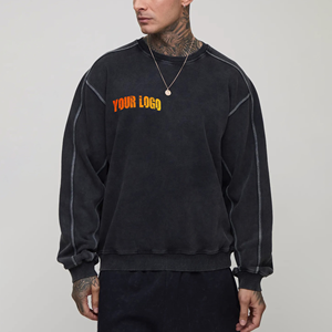 Top qualité supérieure à la mode coupe ample lavage à l'acide col rond hommes sweat en gros Streetwear confortable homme sweat - Product Image 1