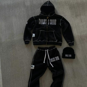 Ensembles de jogging empilés personnalisés de haute qualité pour femmes, ensembles de survêtements deux pièces 100 % coton pour hommes, ensembles de pantalons évasés, sweats à capuche unisexes zippés - Product Image 1