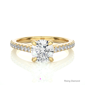 แหวนหมั้นเพชรสำหรับผู้ใหญ่1.08 CT ทรงกลมสีเหลืองทอง CVD ครบรอบของขวัญสำหรับผู้หญิง - Product Image 1