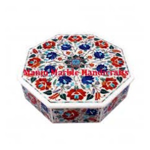 Boîte en marbre blanc pur avec incrustation de nacre, au design classique, traditionnel et moderne, pour le rangement de bijoux, collection de cadeaux. - Product Image 1