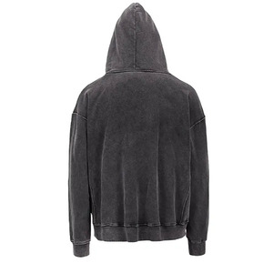Sweat à capuche en polaire surdimensionné noir délavé personnalisé avec poche avant, épaule tombante, cordon de serrage, sweat-shirt unisexe - Product Image 3
