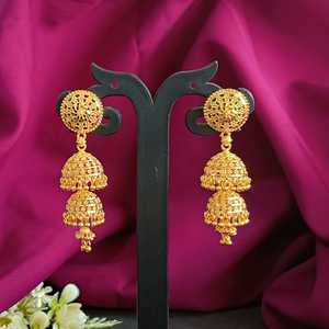 Efulgenz, pendientes indios de tono dorado para mujer, pendientes Jhumka Jhumki, conjunto de pendientes de estilo Dubái, conjunto de pendientes multicapa de tono dorado - Product Image 2