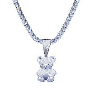 จี้หมีเท็ดดี้ประดับมอสซาไนต์ชุบโรเดียมเงินแท้ 925 สไตล์วินเทจสำหรับผู้หญิง - Product Image 3