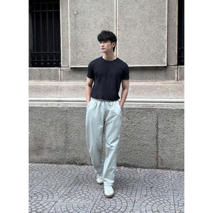 Pantalon baggy uni kaki, jambe droite, taille élastique, unisexe, beau, tissu cool, hommes et femmes - Product Image 1