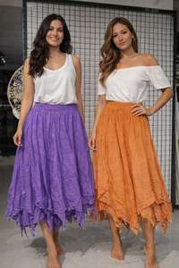 Falda Midi de Algodón Muselina para Mujer |   Tela Suave de Verano en Color Liso |   Ligero y Transpirable |   Cintura Elástica |   Estilo Elegante - Product Image 3