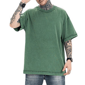 T-shirts vierges tricotés en coton épais 220g, coupe oversize à épaules tombantes, col carré, style streetwear chinois, couleur unie, personnalisables avec logo, collection 2024 - Product Image 1