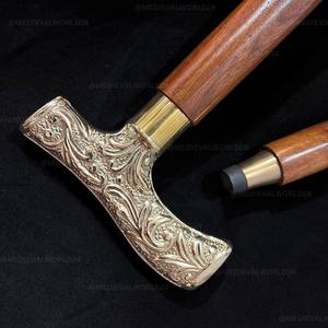 Canne de marche vintage en laiton poli fait main avec poignée de designer et manche en bois, impression numérique - Product Image 2