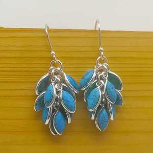 Boucles d'oreilles bohème Offre Spéciale boucles d'oreilles pendantes Turquoise naturelle pierre précieuse raisin Design argent Sterling Boho bijoux fête fabriqué vendeur - Product Image 1