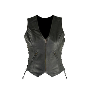 2 Gilet en cuir de vachette de poche à la mode avec logo brodé à la mode Pas cher Prix de gros Gilet en cuir coupe-vent - Product Image 4