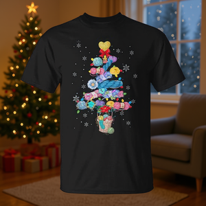 Camiseta navideña de ganchillo con diseño de árbol de Navidad para amantes del tejido, unisex, de manga corta, cuello redondo, con estampado digital - Product Image 3