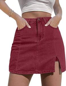 Femmes lavage léger Denim taille haute jupe été décontracté avant jupe dos jean Jorts droite Type dame jupe courte - Product Image 3