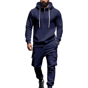 Ensemble de survêtement décontracté pour homme avec capuche, imprimé uni, fermeture éclair intégrale, pour jogging en extérieur - Product Image 5