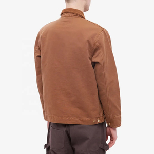 OEM Men Vintage Washed Plain Zip up Workwear Detroit Cotton <b>Canvas</b> <b>Jacket</b> - Product Image 2