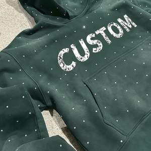 Sweat-shirt à capuche unisexe en coton 100% avec logo personnalisé en strass, poids lourd, vert, streetwear, coupe-vent, écologique, haute qualité - Product Image 3