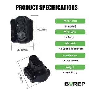 Barep -45 ° Connecteur isolé résistant au froid à plusieurs prises, 3 ports, entrée simple côté, 14-4 AWG, Al9Cu, raccord mécanique pour le Canada - Product Image 2