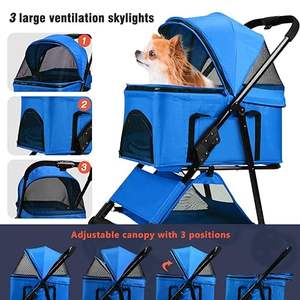 Cochecito de mascotas de diseño de tela transpirable con estructura de acero resistente y triple Rueda, cómodo cochecito mediano para gatos, 2 unidades - Product Image 3