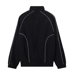 กางเกงวอร์มวิ่งออกกำลังกายฤดูหนาวแบบกำหนดเอง สไตล์เรโทร ทรงหลวม สบายๆ สีดำ เอวสูง สำหรับผู้ชาย ขากว้าง ชุดวอร์ม แถบสะท้อนแสง กันลม - Product Image 6