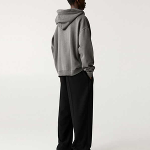 Sweat à capuche décontracté en coton doux 100 % avec fermeture éclair, broderie, cordon de serrage réglable, poche kangourou, coupe oversize, doublé et écologique - Product Image 2