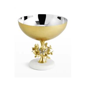 Frutero decorativo moderno elegante con base de mármol, cuenco de lujo decorativo dorado para servir, cuenco indio para servir frutas de diseñador barato - Product Image 1