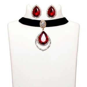 Jeweljunk <b>Fine</b> Jewelry Sets-Red Stone Gold Plated <b>Choker</b> <b>Necklace</b> 1108715B - Product Image 1