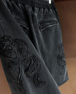 Pantalon Cargo vintage taille moyenne en denim pour homme, short personnalisé de couleur claire/foncée avec fermeture éclair acide et broderie de strass pour homme - Product Image 3