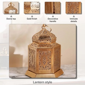 Luxury Gold Metal <b>Moroccan</b> <b>Lantern</b> with Intricate Cutwork Warm Candle Glow Elegant Ramadan Home Decor Accent - Product Image 5