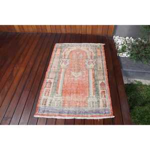 พรมตุรกี, พรมวินเทจขนาดเล็ก 2.6x4 ฟุต, พรมสีแดงน้ำเงินล้วน - Product Image 1