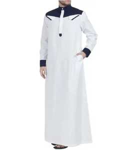 Vêtements pour hommes musulmans arabes Loose Stand Collar Patchwork Long Sleeves Abaya Robe Middle East Islamic Dubai Jubba Thobe Pockets - Product Image 5