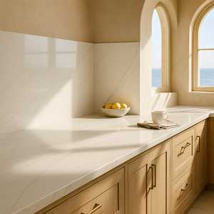 Plan de travail en quartz ClioStones Venato Superior, design moderne et luxueux, 20 mm/30 mm, résistant à la chaleur, durable, sur mesure, pour salle de bain - Product Image 4