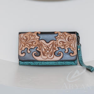 เครื่องมือช่างแกะสลักกระเป๋าสตางค์คลัทช์เคสโทรศัพท์มีสไตล์หลายใช้กระเป๋าสตางค์ออกแบบใหม่กระเป๋าสตางค์สีเทอร์ควอยซ์สําหรับผู้หญิง - Product Image 3