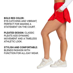 กระโปรงเทนนิสสตรีแบบกำหนดเองโพลีเอสเตอร์คุณภาพสูงสวมใส่สบายและทนทานเหมาะสำหรับกิจกรรมส่งเสริมการขายและการเล่นเกม - Product Image 5