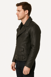 Veste en cuir véritable pour hommes 100 pour cent vêtements d'extérieur en cuir de vachette véritable manteau de motard de créateur fabriqué à la main de luxe moto de haute qualité - Product Image 6