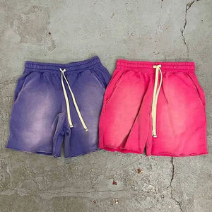 Pantalones cortos de verano para hombre con dobladillo crudo estilo Vintage lavado con ácido 100% algodón French Terry cintura elástica cordón con bolsillos laterales - Product Image 3