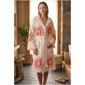 Peignoir à capuche en coton biologique 100% Varol, robe décontractée tissée, robe de plage - Style Heliona V1 - Product Image 1