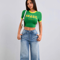 Vente en gros de crop tops pour femmes personnalisés, style brésilien, couleur unie, pour l'été, décontractés et élégants, à manches courtes, col rond, boutonnés, coupe ajustée, 100% coton