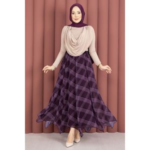 Plum Floral Pattern Asymmetrical Chiffon <b>Skirt</b> <b>Elastic</b> Waist Soft Breathable Spandex Digital Print European Style for Spring - Product Image 1