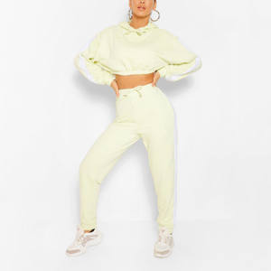 Fabricante Plain Ladies Chándal Mujer Sweatsuit Set 2 piezas Crop Top Sudadera con capucha y Jogger Chándales Jogging Sets Logotipo personalizado - Product Image 1