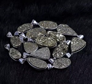 Oferta de Navidad: Colgante de Pirita Dorada con Druzy, Colgante de Plata de Ley, Colgante con Bisel, Colgantes para Mujer, Collar, Joyería con Bisel - Product Image 2