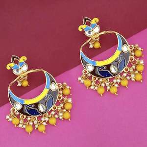 Kriaa ต่างหูห้อยชุบทอง kundan แบบหลาย meenakari dangler รุ่น1314214g - Product Image 1